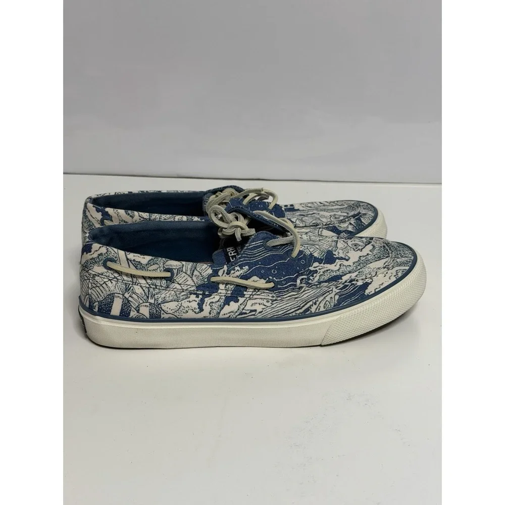 Sperry Top-Sider Bahama II Mens Blue White Nautical Ocean Print Shoes 8 New